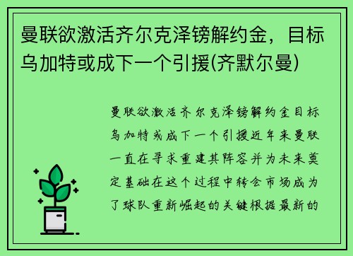 曼联欲激活齐尔克泽镑解约金，目标乌加特或成下一个引援(齐默尔曼)