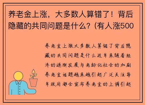 养老金上涨，大多数人算错了！背后隐藏的共同问题是什么？(有人涨500)
