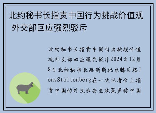 北约秘书长指责中国行为挑战价值观 外交部回应强烈驳斥
