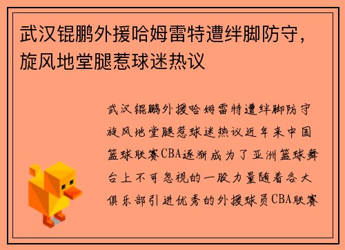 武汉锟鹏外援哈姆雷特遭绊脚防守，旋风地堂腿惹球迷热议