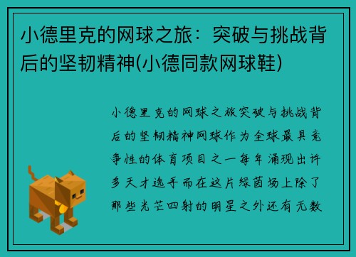 小德里克的网球之旅：突破与挑战背后的坚韧精神(小德同款网球鞋)