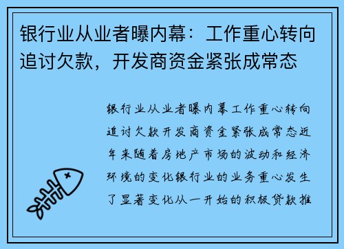银行业从业者曝内幕：工作重心转向追讨欠款，开发商资金紧张成常态